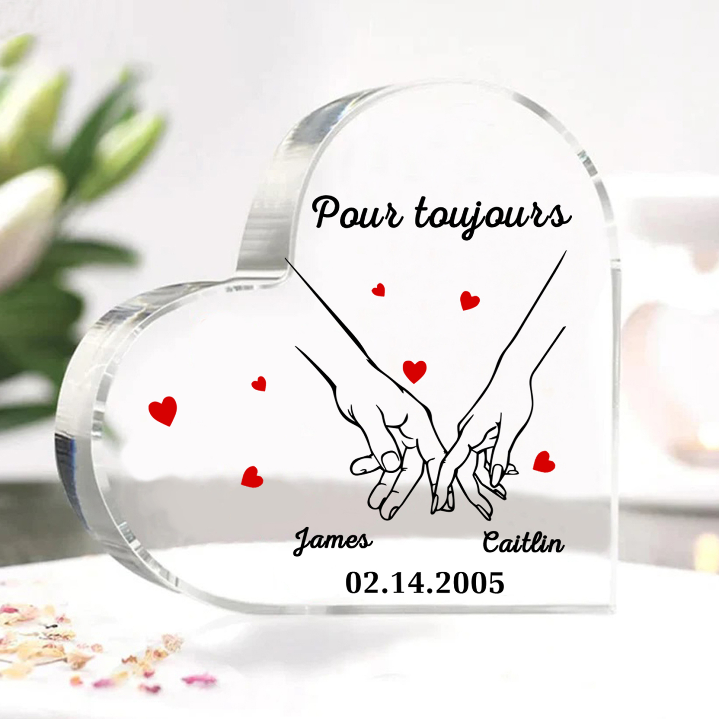Bougeoir en Bois 2 Prénoms Personnalisés avec année sans bougie Cadeau du saint-valentin pour Couple | Jessemade | Jessemade