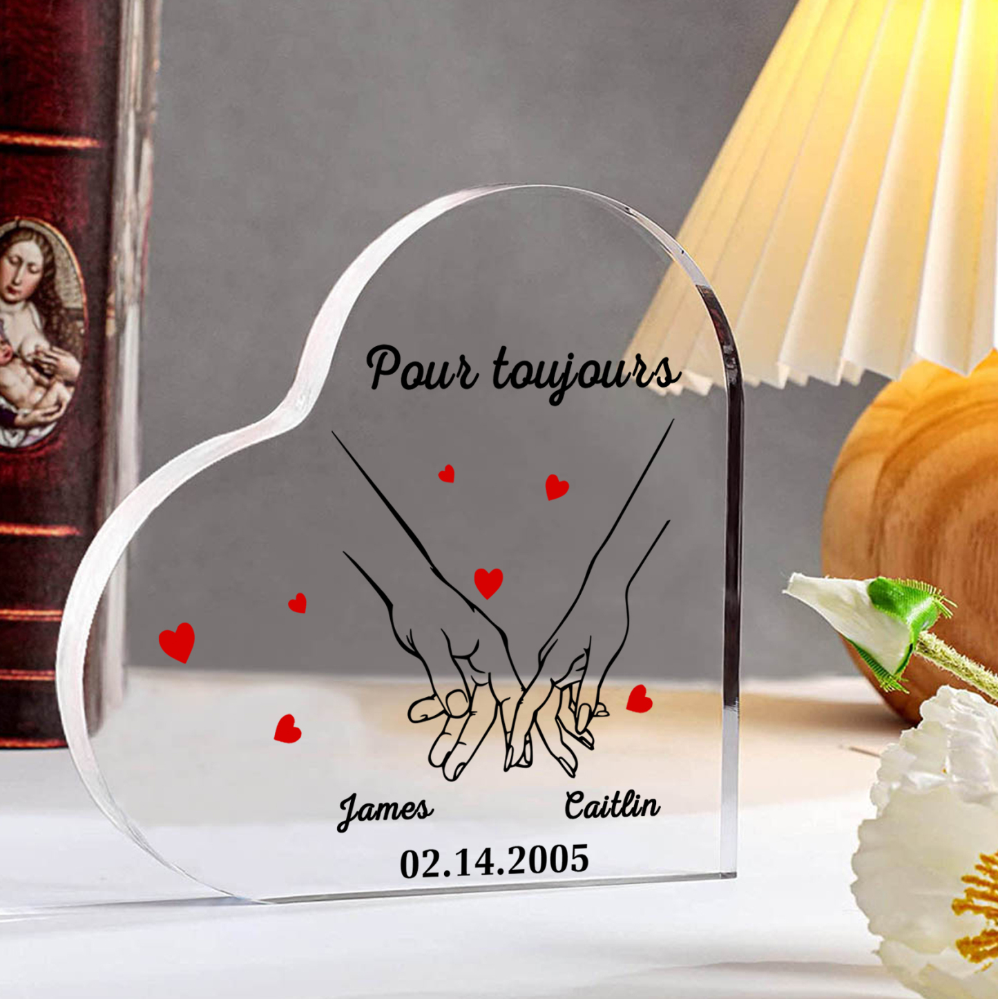 Bougeoir en Bois 2 Prénoms Personnalisés avec année sans bougie Cadeau du saint-valentin pour Couple | Jessemade | Jessemade