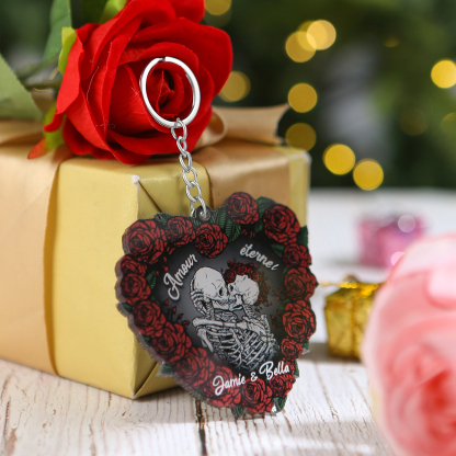 Porte-clés Cœur en Acrylique 2 Prénoms Personnalisés Ornements Cœur pour Couple Saint-valentin | Jessemade