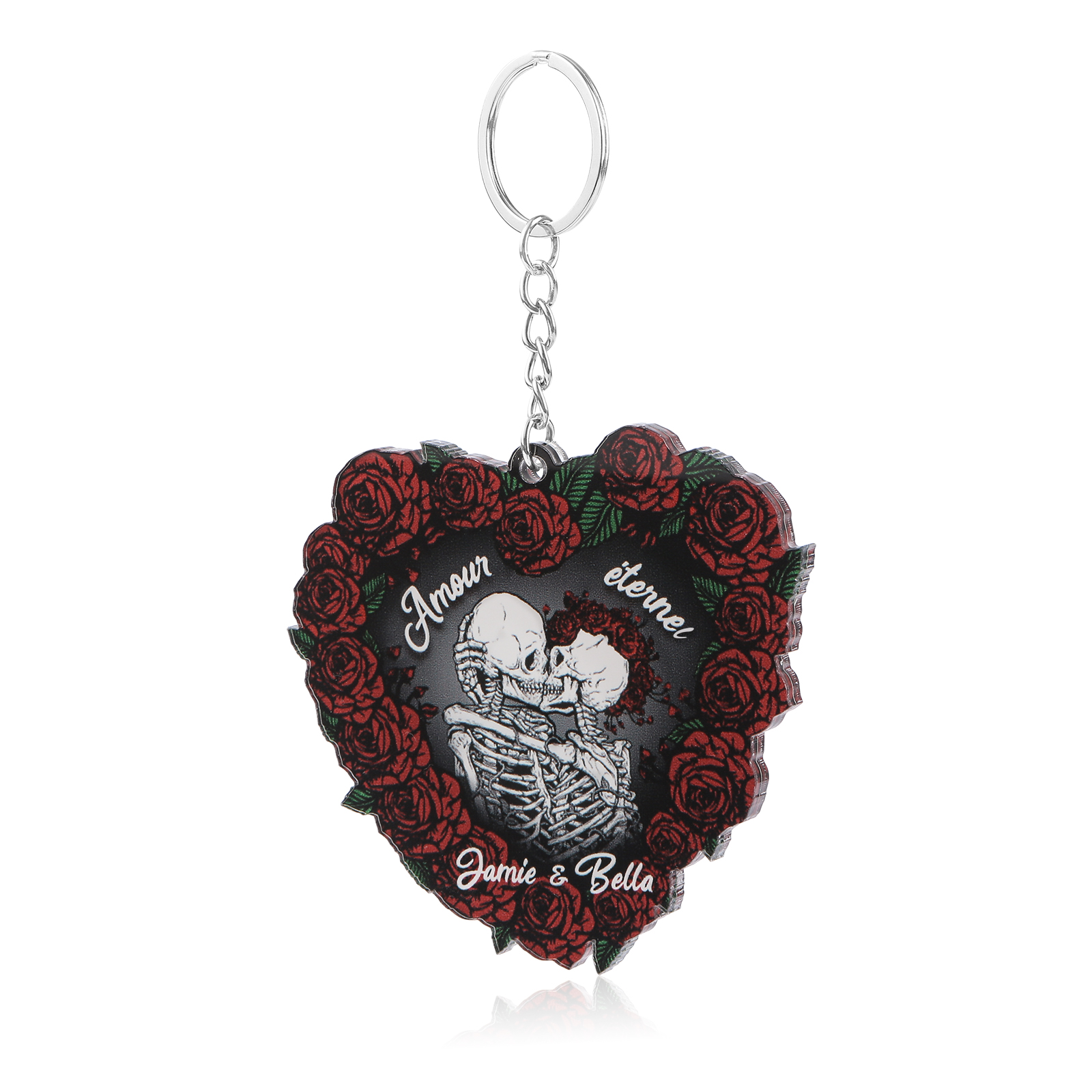 Porte-clés Cœur en Acrylique 2 Prénoms Personnalisés Ornements Cœur pour Couple Saint-valentin | Jessemade