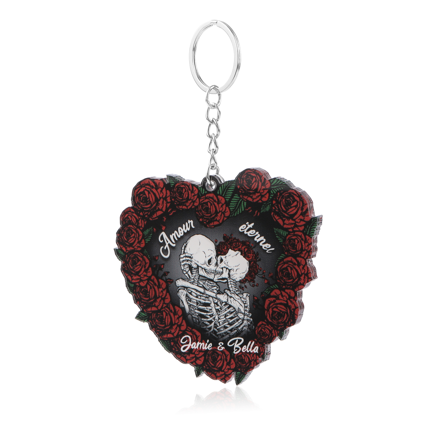 Porte-clés Cœur en Acrylique 2 Prénoms Personnalisés Ornements Cœur pour Couple Saint-valentin | Jessemade