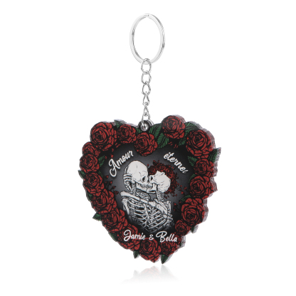 Porte-clés Cœur en Acrylique 2 Prénoms Personnalisés Ornements Cœur pour Couple Saint-valentin | Jessemade
