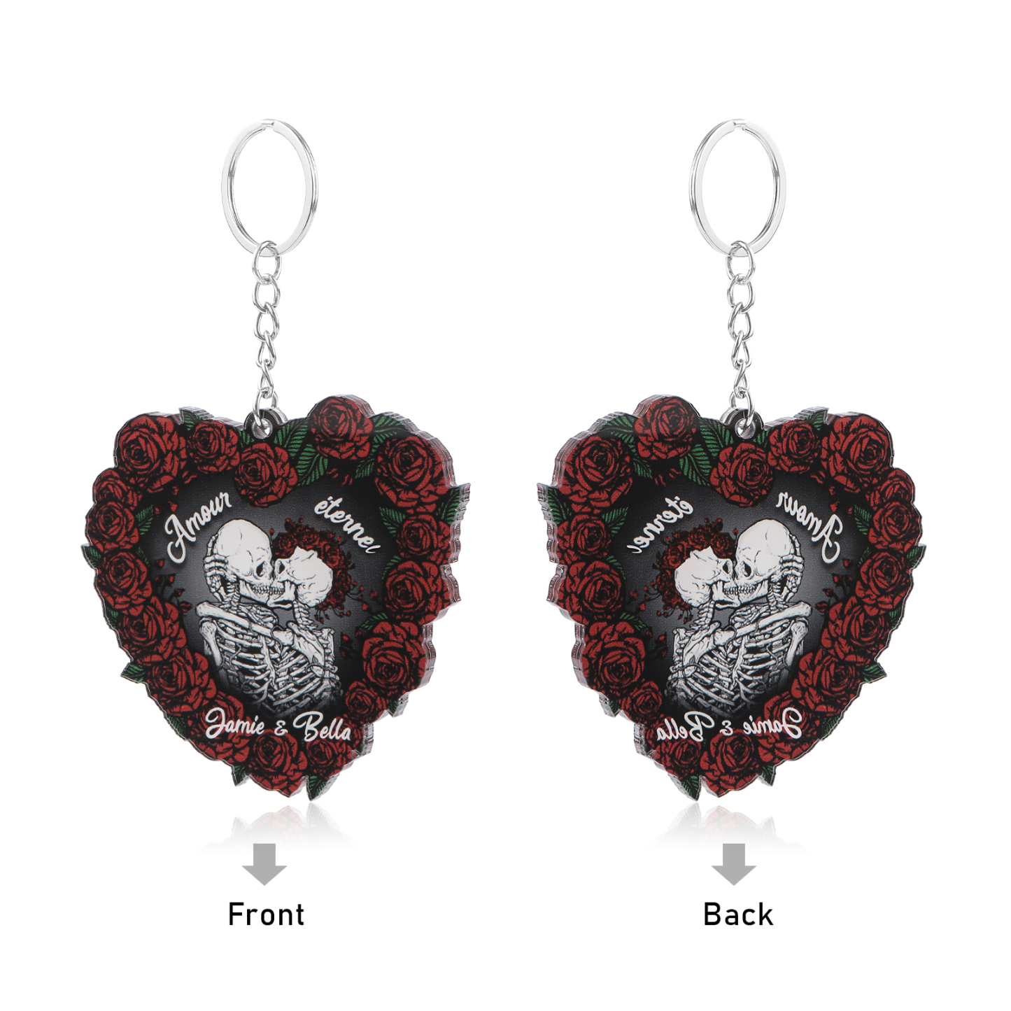 Porte-clés Cœur en Acrylique 2 Prénoms Personnalisés Ornements Cœur pour Couple Saint-valentin | Jessemade