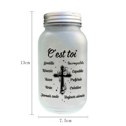 Bouteille lumineuse Croix 1 prénom personnalisé avec fleur du naissance Verre | Jessemade