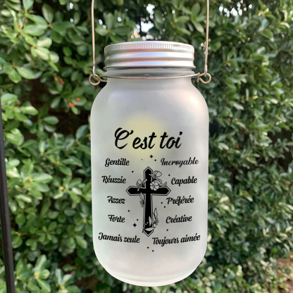 Bouteille lumineuse Croix 1 prénom personnalisé avec fleur du naissance Verre | Jessemade