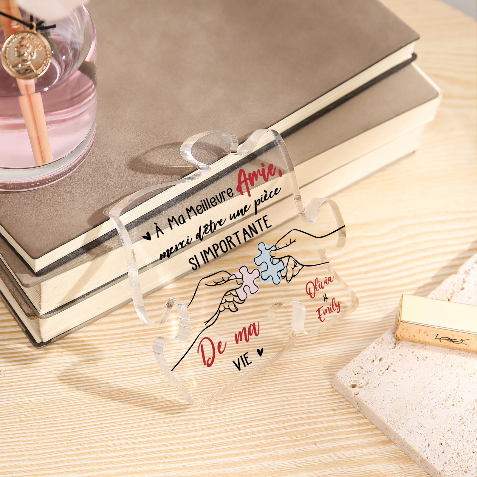 Plaque Acrylique en forme de Puzzle 2 prénoms Personnalisés Cadeau pour amie | Jessemade