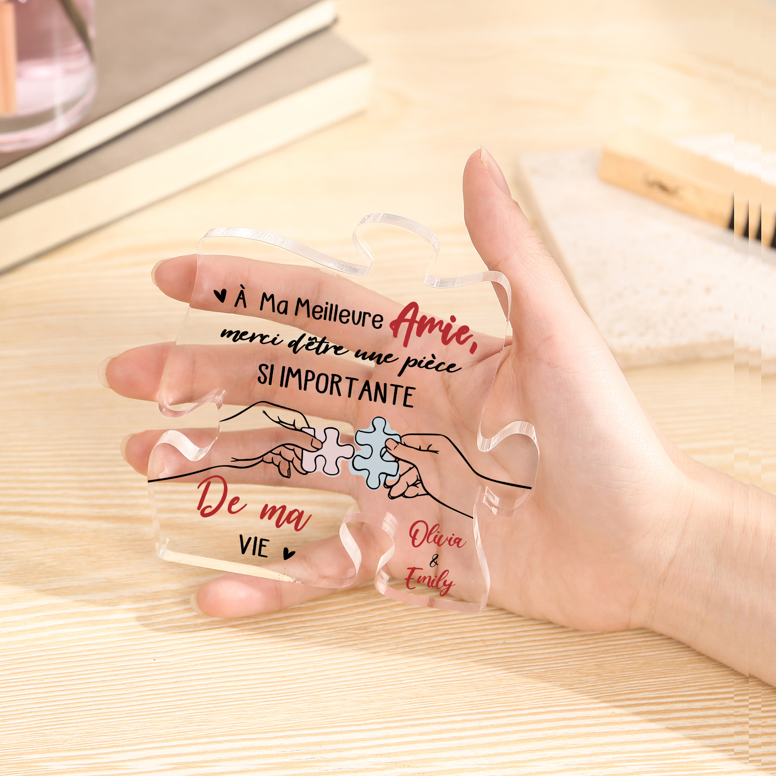 Plaque Acrylique en forme de Puzzle 2 prénoms Personnalisés Cadeau pour amie | Jessemade
