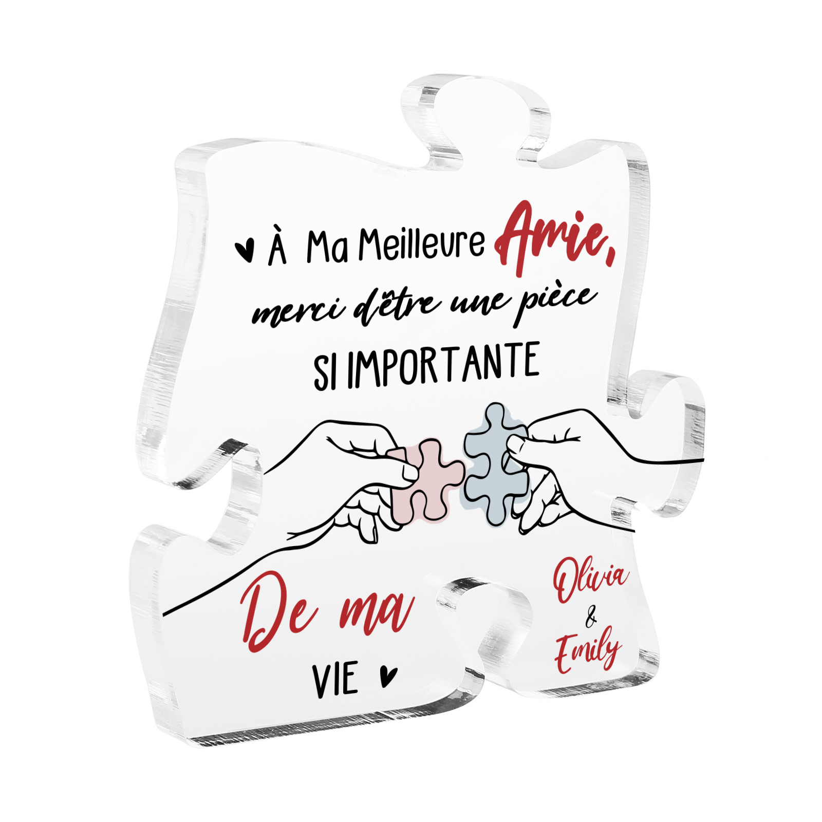 Plaque Acrylique en forme de Puzzle 2 prénoms Personnalisés Cadeau pour amie | Jessemade