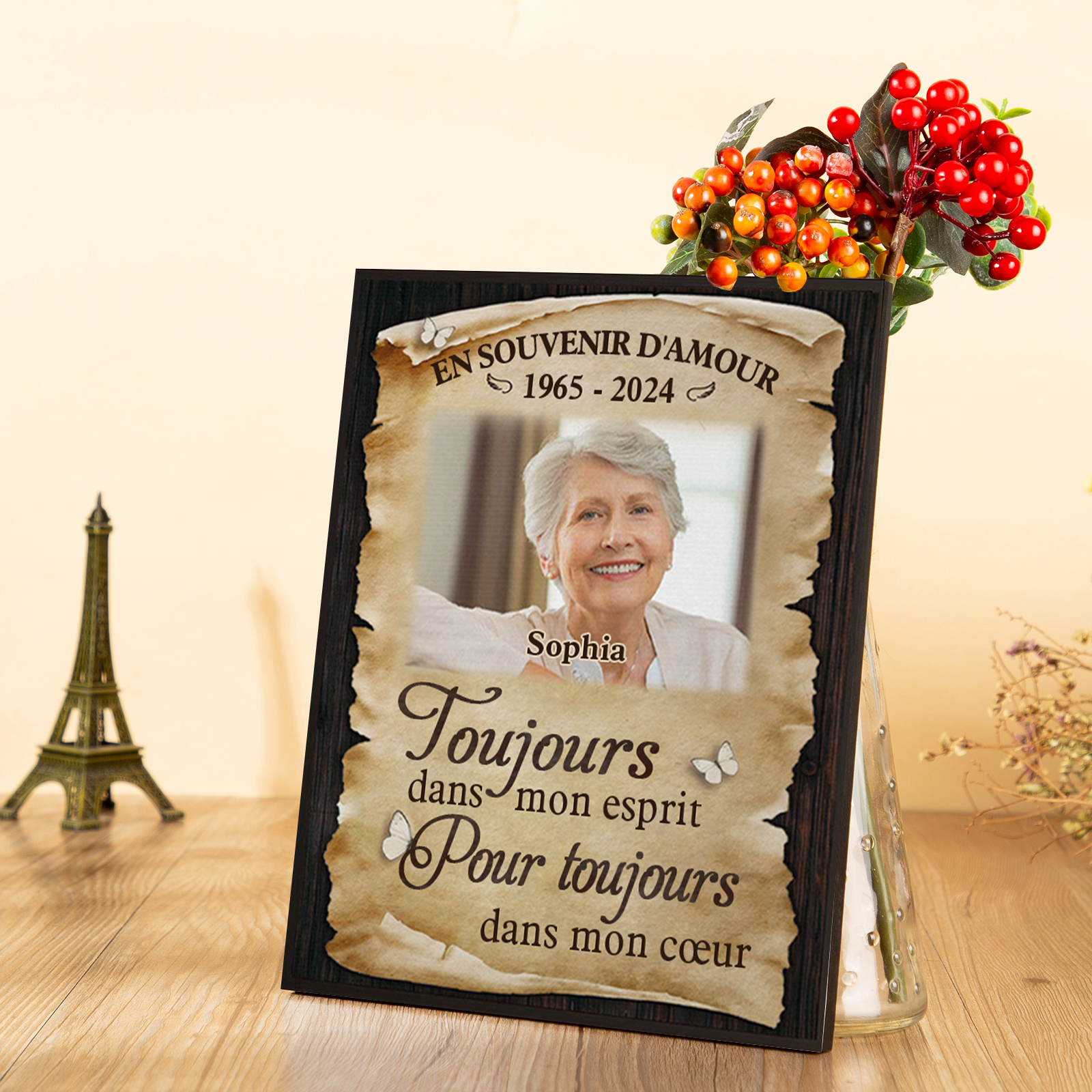 Cadre en Bois Commémoratif Personnalisé avec Nom, Dates et Photo Cadeau pour mamie ou papi | Jessemade