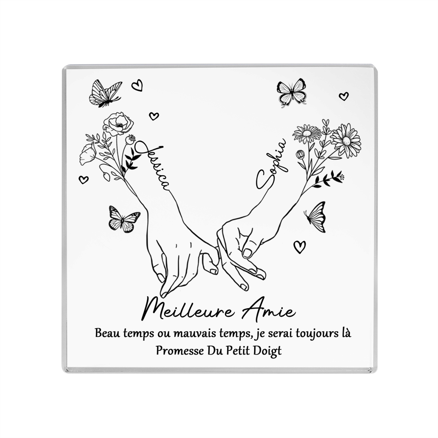 À ma Meilleure Amie Plaque Acrylique Main dans la Main 2 Prénoms Personnalisés avec fleur de naissance | Jessemade