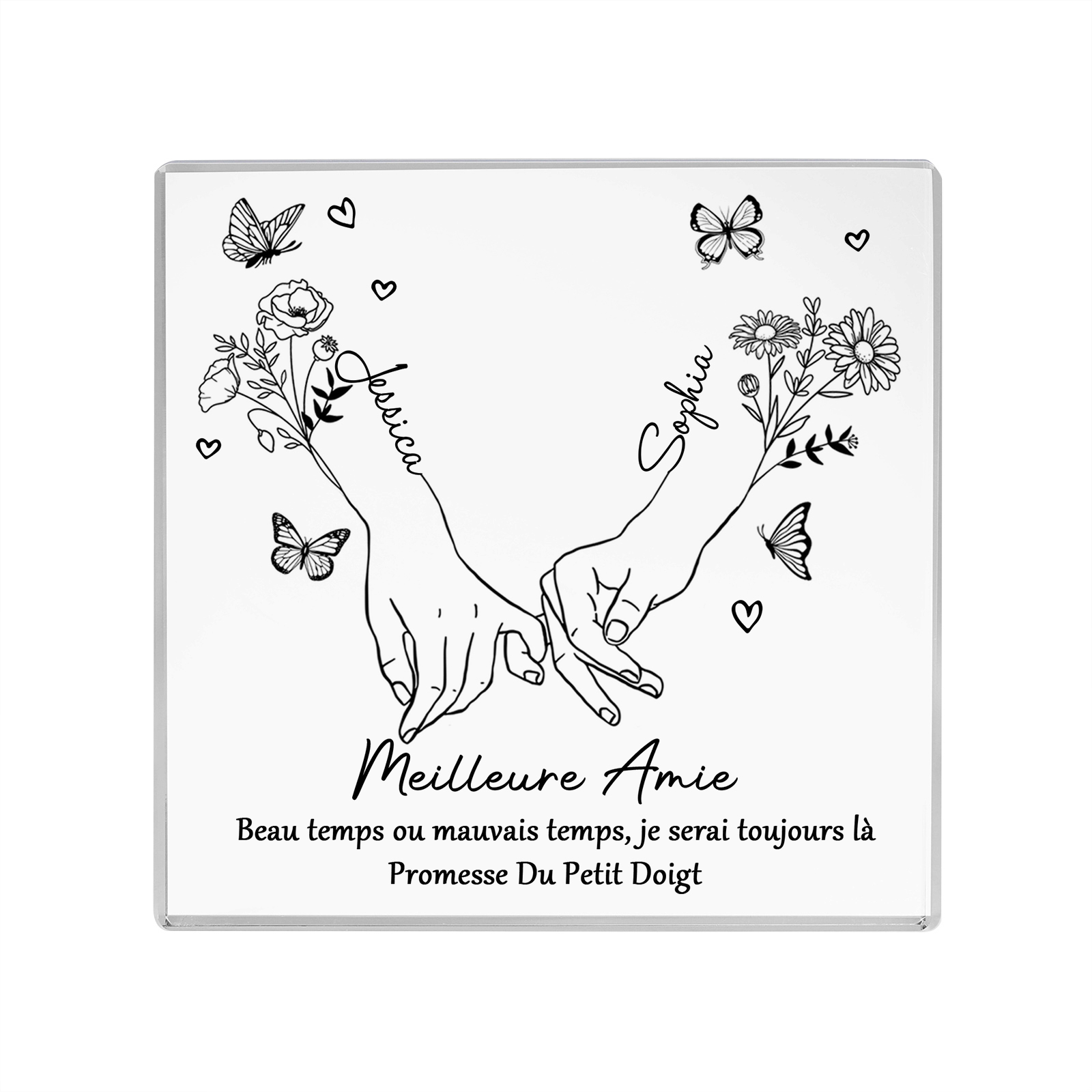 À ma Meilleure Amie Plaque Acrylique Main dans la Main 2 Prénoms Personnalisés avec fleur de naissance | Jessemade