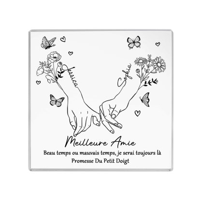 À ma Meilleure Amie Plaque Acrylique Main dans la Main 2 Prénoms Personnalisés avec fleur de naissance | Jessemade