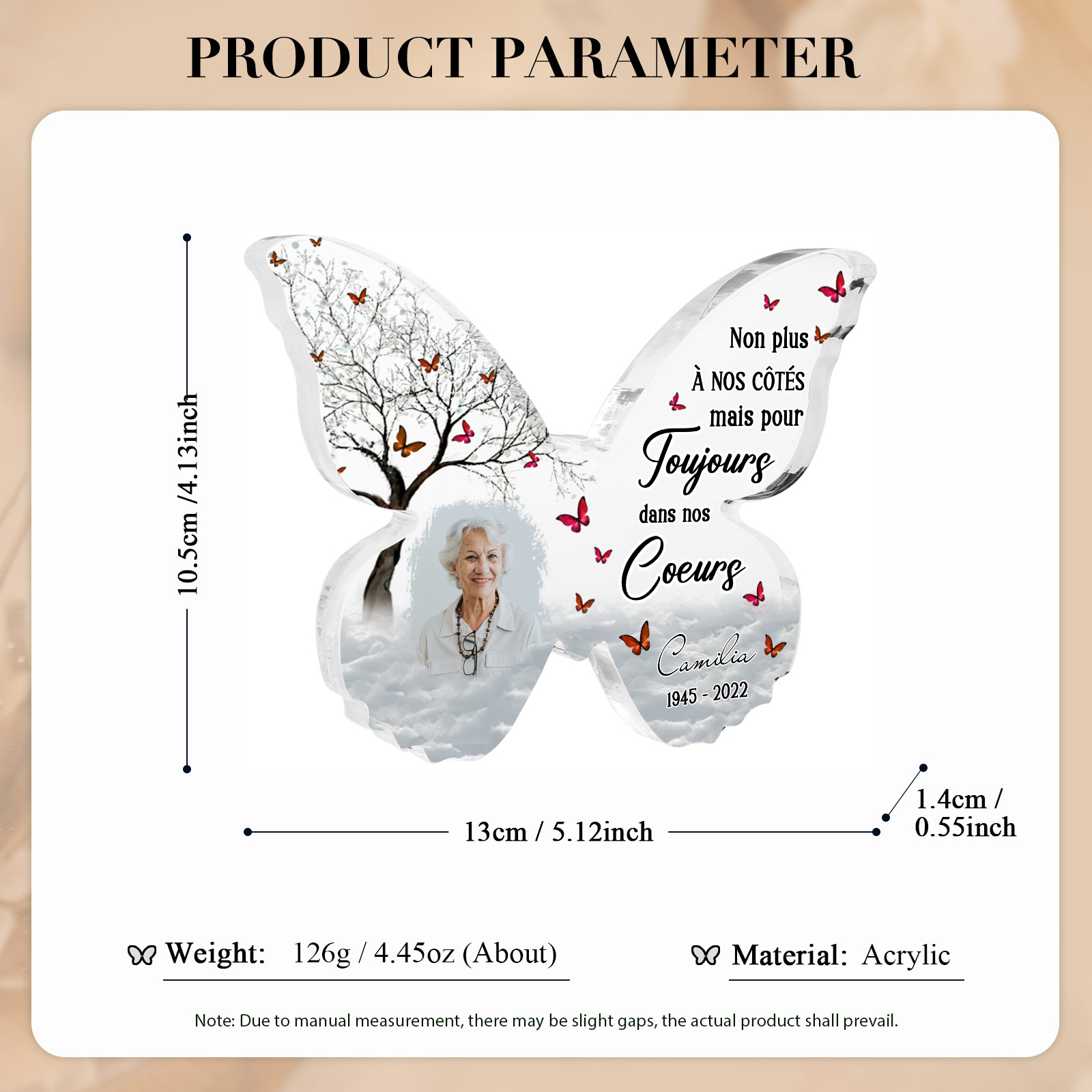 À Maman/Mamie Plaque Acrylique en forme de Papillon 1 Prénoms et 1 photo Personnalisés avec années Decoration arbres et Papillons | Jessemade