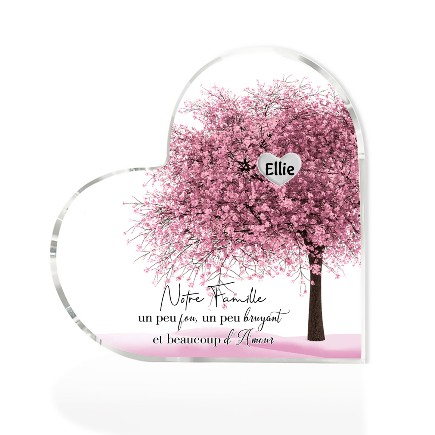 Plaque Acrylique en Forme de Cœur arbre 1 Prénom Personnalisé Cadeau famille rose | Jessemade