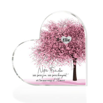 Plaque Acrylique en Forme de Cœur arbre 1 Prénom Personnalisé Cadeau famille rose | Jessemade
