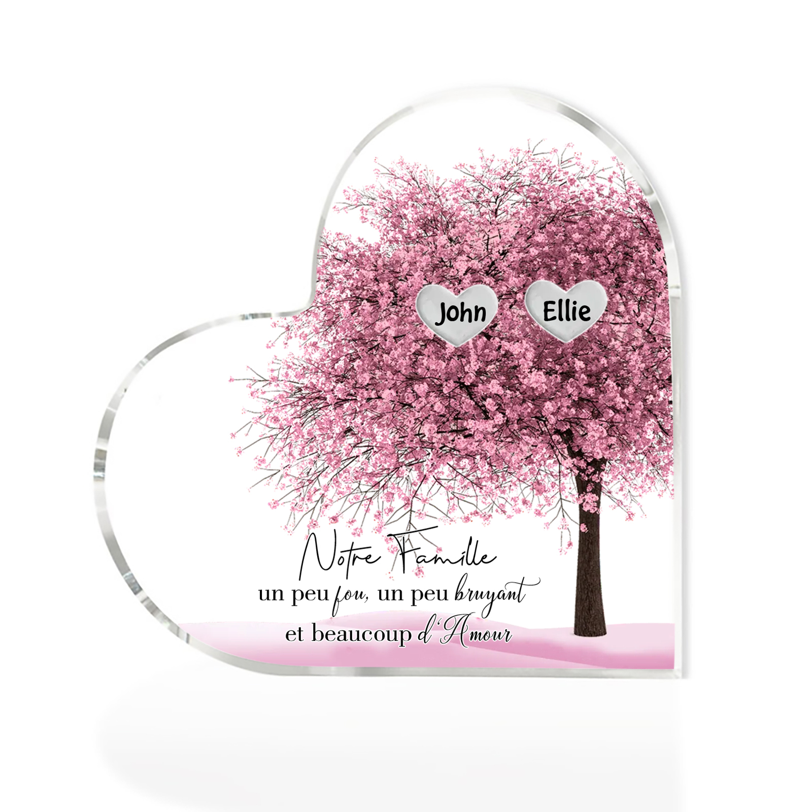 Plaque Acrylique en Forme de Cœur arbre 2 Prénoms Personnalisés Cadeau famille rose | Jessemade