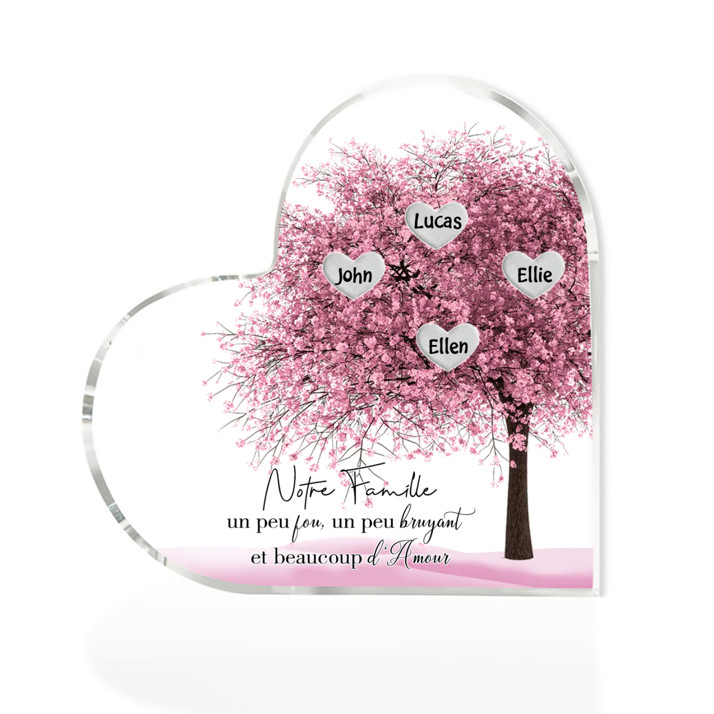 Plaque Acrylique en Forme de Cœur arbre 4 Prénoms Personnalisés Cadeau famille rose | Jessemade