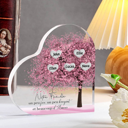 Plaque Acrylique en Forme de Cœur arbre 5 Prénoms Personnalisés Cadeau famille rose | Jessemade