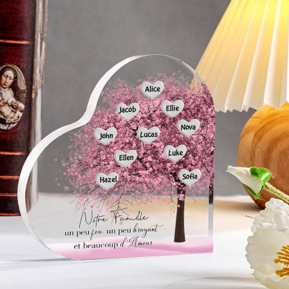 Plaque Acrylique en Forme de Cœur arbre 10 Prénoms Personnalisés Cadeau famille rose | Jessemade