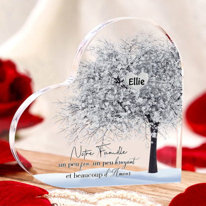 Plaque Acrylique en Forme de Cœur arbre 1 Prénom Personnalisé Cadeau famille rose et blanc| Jessemade