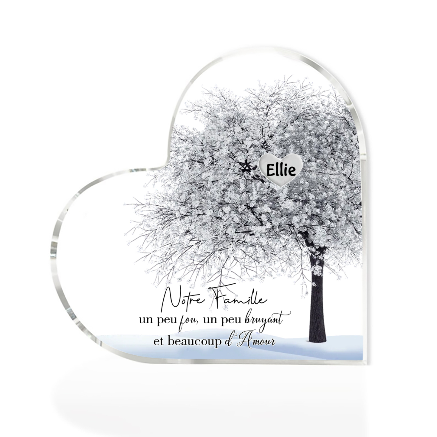 Plaque Acrylique en Forme de Cœur arbre 1 Prénom Personnalisé Cadeau famille rose et blanc| Jessemade