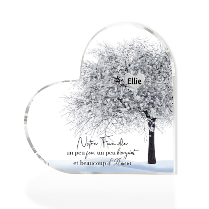 Plaque Acrylique en Forme de Cœur arbre 1 Prénom Personnalisé Cadeau famille rose et blanc| Jessemade