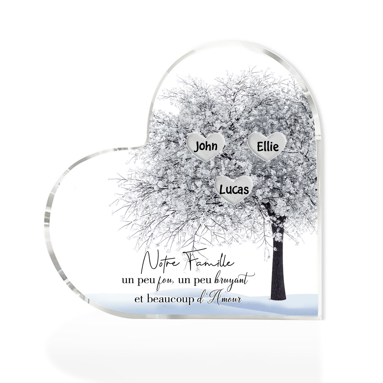 Plaque Acrylique en Forme de Cœur arbre 3 Prénoms Personnalisés Cadeau famille rose et blanc | Jessemade