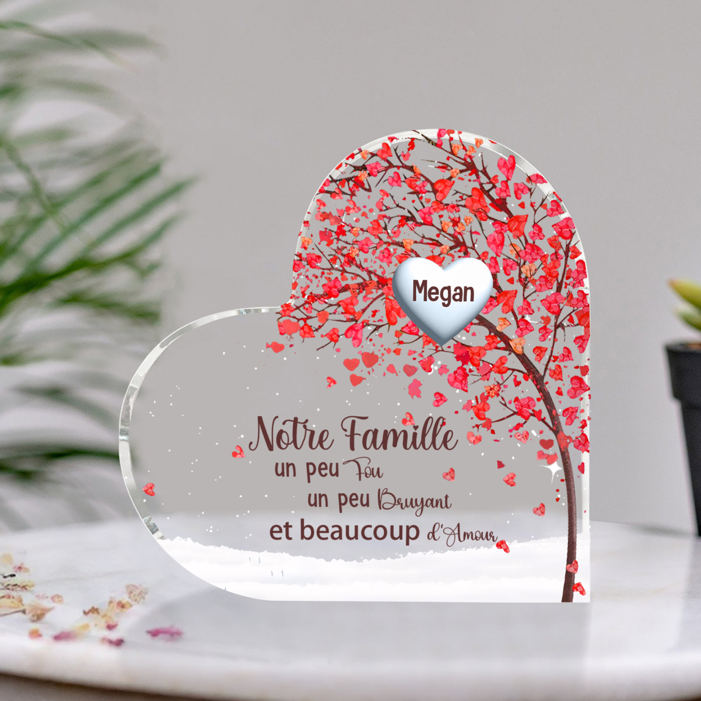 Plaque Acrylique en Forme de Cœur arbre 1 Prénom Personnalisé Cadeau famille | Jessemade
