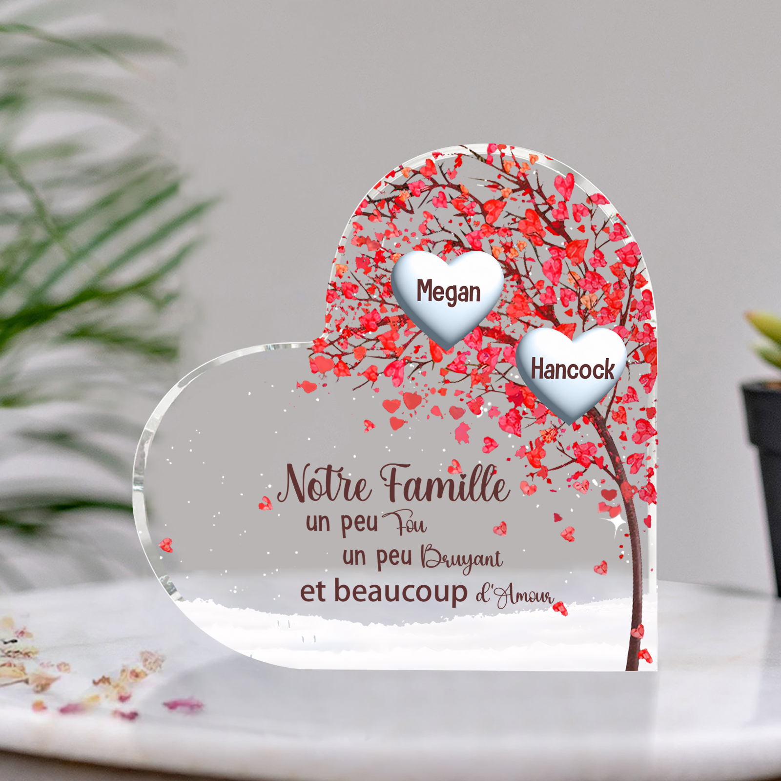 Plaque Acrylique en Forme de Cœur arbre 2 Prénoms Personnalisés Cadeau famille | Jessemade