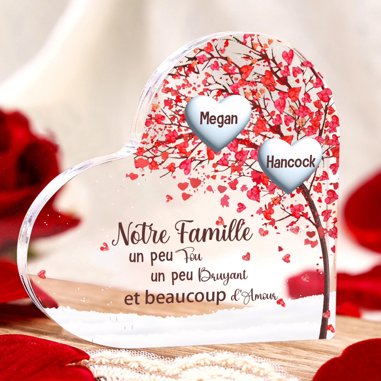 Plaque Acrylique en Forme de Cœur arbre 2 Prénoms Personnalisés Cadeau famille | Jessemade