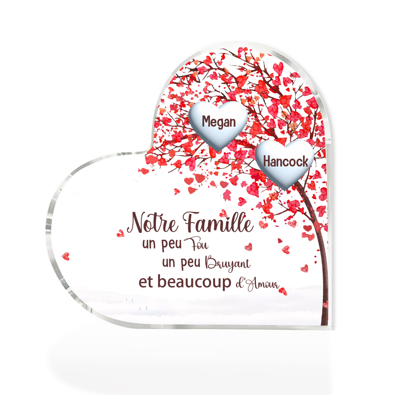 Plaque Acrylique en Forme de Cœur arbre 2 Prénoms Personnalisés Cadeau famille | Jessemade