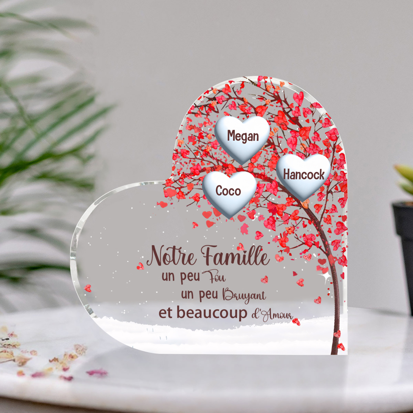 Plaque Acrylique en Forme de Cœur arbre 3 Prénoms Personnalisés Cadeau famille | Jessemade