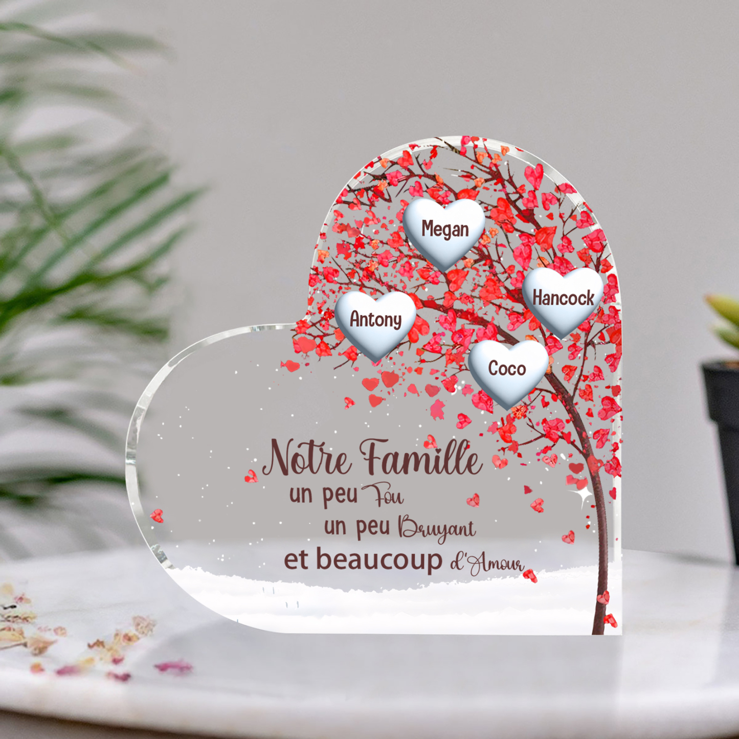 Plaque Acrylique en Forme de Cœur arbre 4 Prénoms Personnalisés Cadeau famille | Jessemade