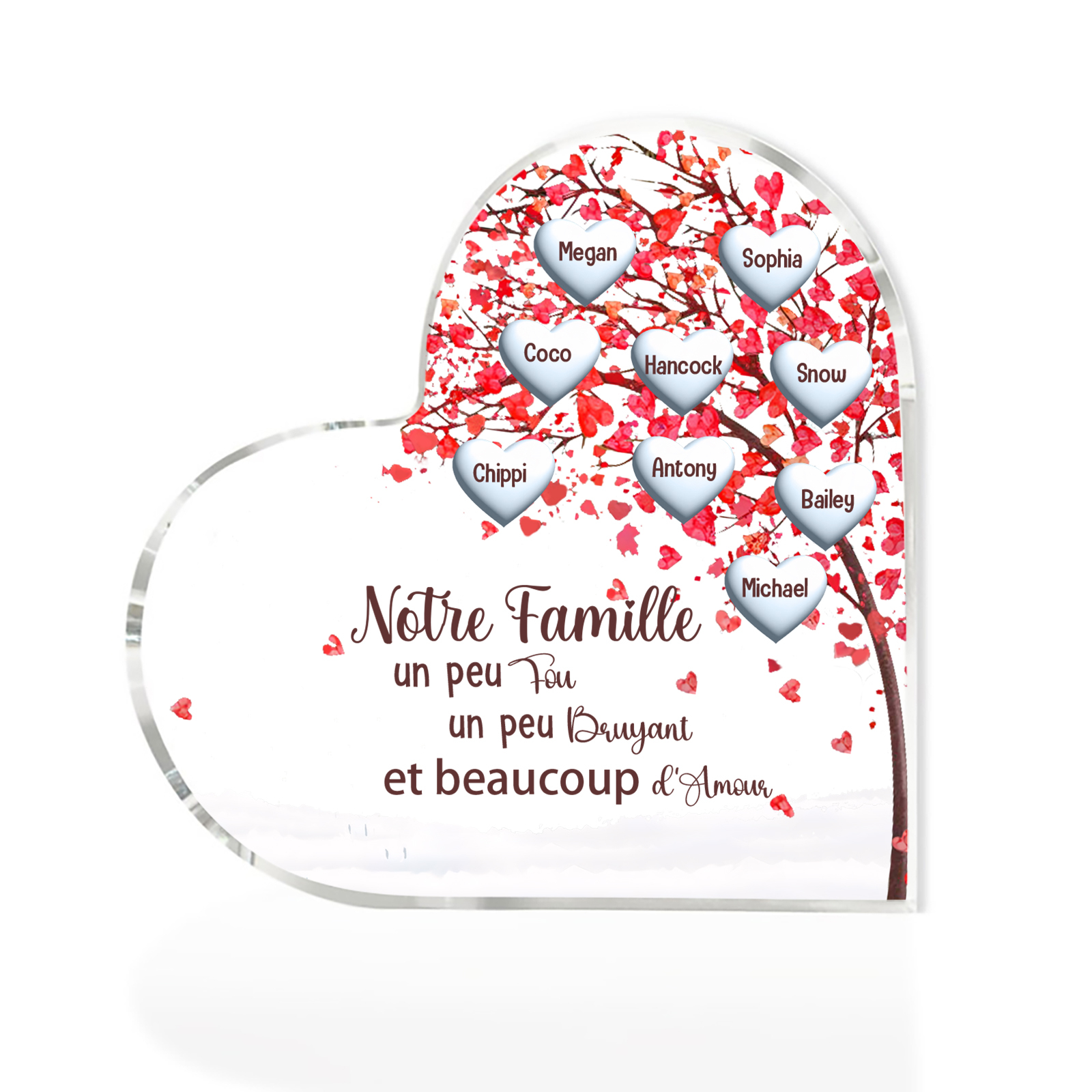 Plaque Acrylique en Forme de Cœur arbre 9 Prénoms Personnalisés Cadeau famille | Jessemade