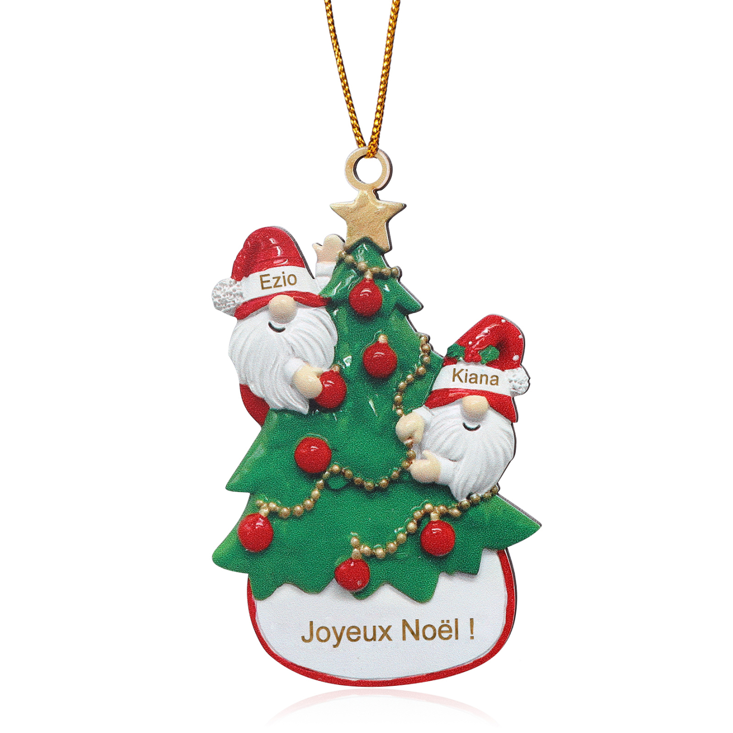 Décoration Sapin Noël en bois Gnomes et Sapin 2 Prénoms Personnalisés avec texte et date Ornement de Noël Cadeau pour famille | Jessemade