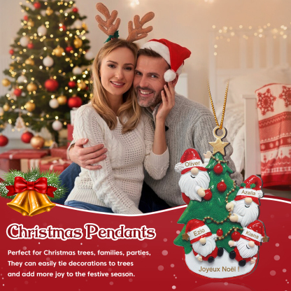Décoration Sapin Noël en bois Gnomes et Sapin 4 Prénoms Personnalisés avec texte et date Ornement de Noël Cadeau pour famille | Jessemade