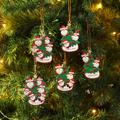 Décoration Sapin Noël en bois Gnomes et Sapin 4 Prénoms Personnalisés avec texte et date Ornement de Noël Cadeau pour famille | Jessemade
