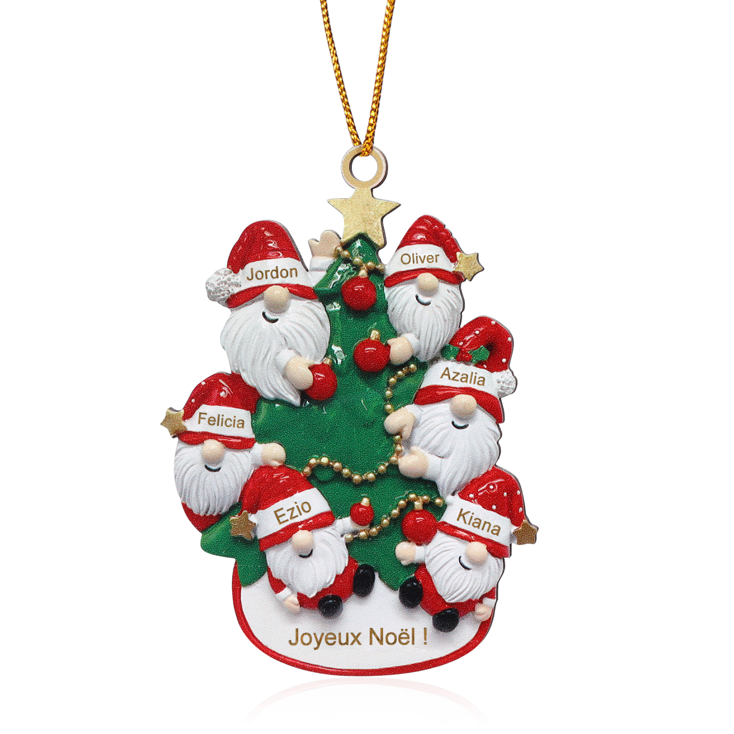Décoration Sapin Noël en bois Gnomes et Sapin 6 Prénoms Personnalisés avec texte et date Ornement de Noël Cadeau pour famille | Jessemade