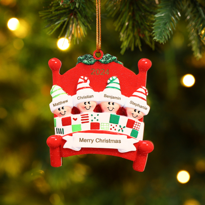 Décoration Sapin Noël en bois lit rouge 4 Prénoms Personnalisés avec t