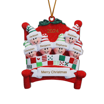 Décoration Sapin Noël en bois lit rouge 6 Prénoms Personnalisés avec texte et année Ornement de Noël Cadeau pour famille | Jessemade