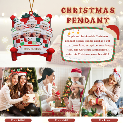 Décoration Sapin Noël en bois lit rouge 7 Prénoms Personnalisés avec texte et année Ornement de Noël Cadeau pour famille | Jessemade
