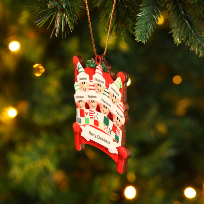 Décoration Sapin Noël en bois lit rouge 7 Prénoms Personnalisés avec texte et année Ornement de Noël Cadeau pour famille | Jessemade