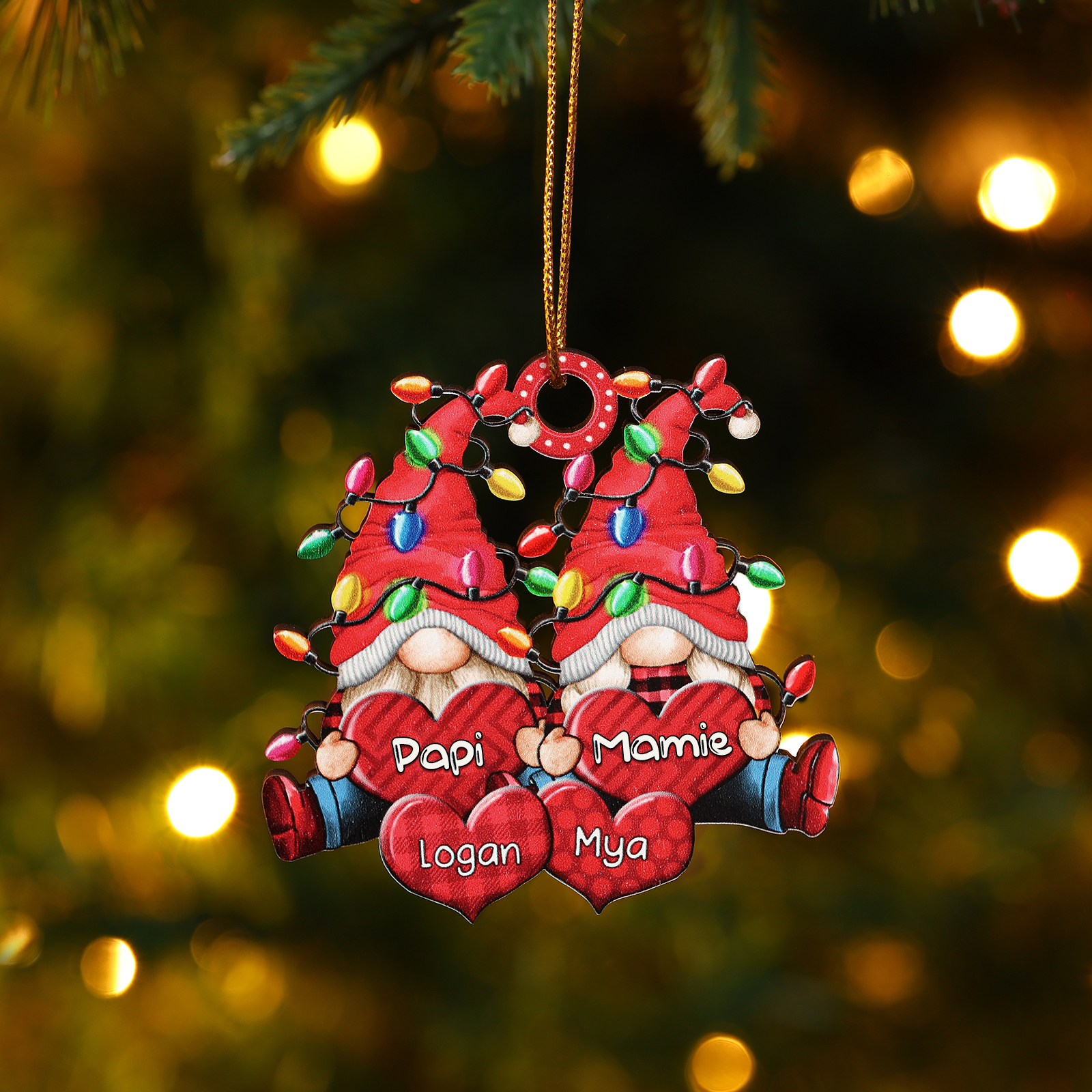 Décoration Sapin Noël en bois Gnomes 4 Prénom Personnalisé Ornement de