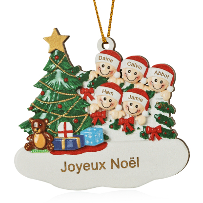 Décoration Sapin Noël en bois Sapin et lutins 5 Prénoms Personnalisés avec texte Ornement de Noël Cadeau pour famille | Jessemade