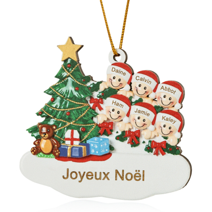 Décoration Sapin Noël en bois Sapin et lutins 6 Prénoms Personnalisés avec texte Ornement de Noël Cadeau pour famille | Jessemade