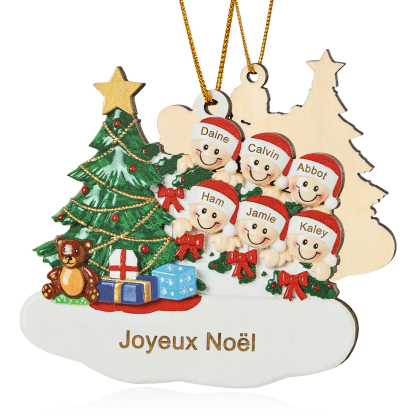 Décoration Sapin Noël en bois Sapin et lutins 6 Prénoms Personnalisés avec texte Ornement de Noël Cadeau pour famille | Jessemade