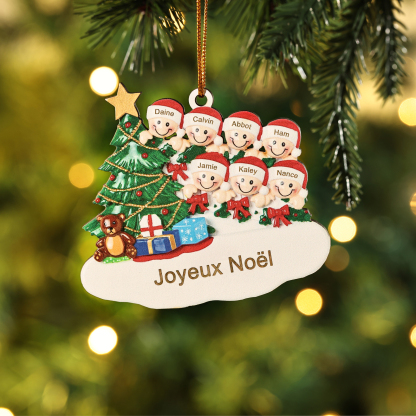 Décoration Sapin Noël en bois Sapin et lutins 7 Prénoms Personnalisés