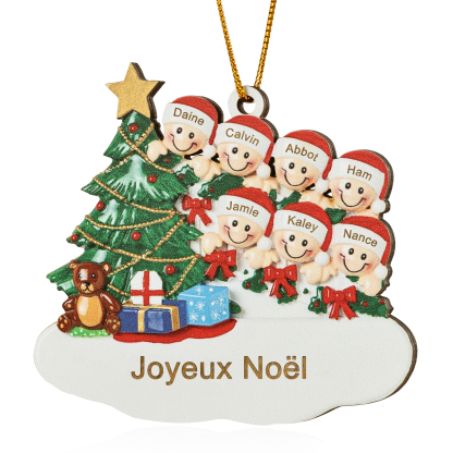 Décoration Sapin Noël en bois Sapin et lutins 7 Prénoms Personnalisés avec texte Ornement de Noël Cadeau pour famille | Jessemade