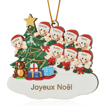 Décoration Sapin Noël en bois Sapin et lutins 8 Prénoms Personnalisés avec texte Ornement de Noël Cadeau pour famille | Jessemade