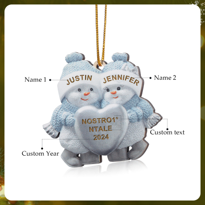 Décoration Sapin Noël Bonhomme de Neige 2 Prénoms Personnalisés avec Texte Ornement Sapin en Bois Cadeau pour Couple Saint valentin | Jessemade